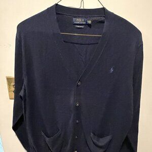 Polo Ralph Lauren XL Cardigan Navy Blue Pima Cotton Button Front Sweater